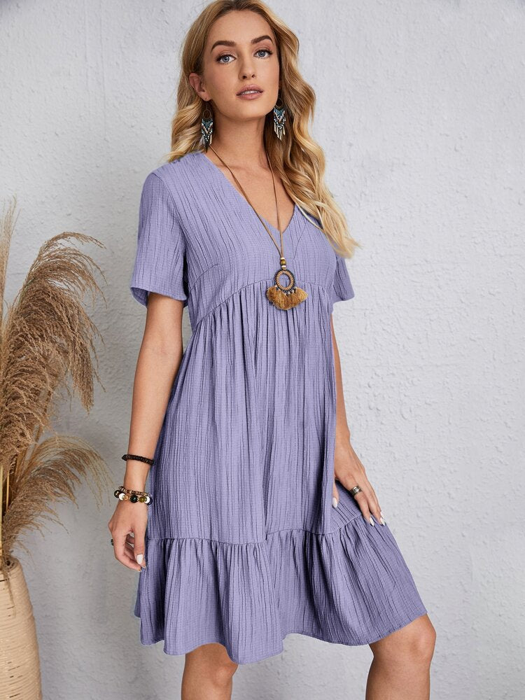 👗💃Vintage női pamut V-nyakú ruha