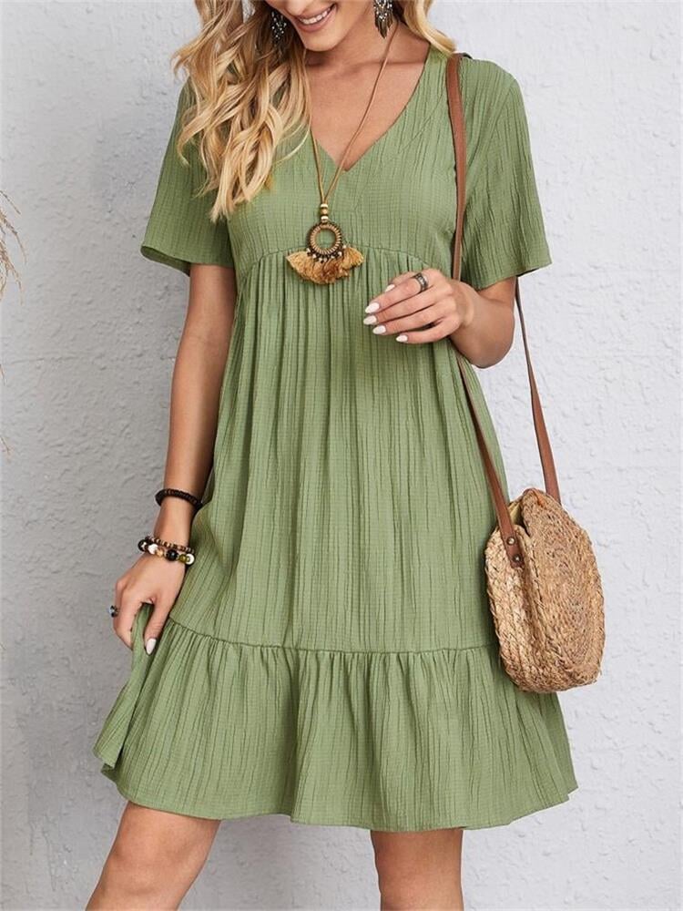 👗💃Vintage női pamut V-nyakú ruha