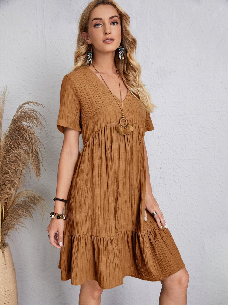 👗💃Vintage női pamut V-nyakú ruha
